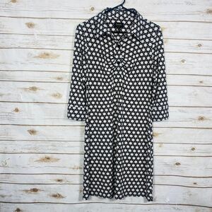 Laundry by Shelli Segal Women M Geometric Print 3/4 Sleeve Shirt Dress Navy Tan